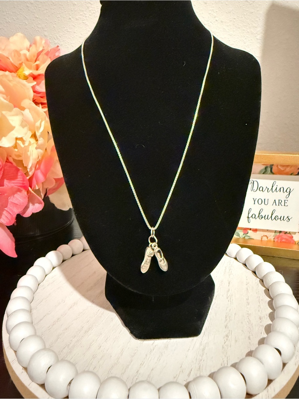 Vintage 925 Sterling Silver Ballet Tap Shoes Charm Necklace Dainty